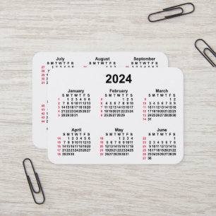 Carte De Visite 2024 Blanc 52 semaines Calendrier ISO par Janz