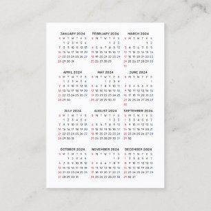 Carte De Visite 2024 Calendrier SUNDAY Outil promotionnel vertical