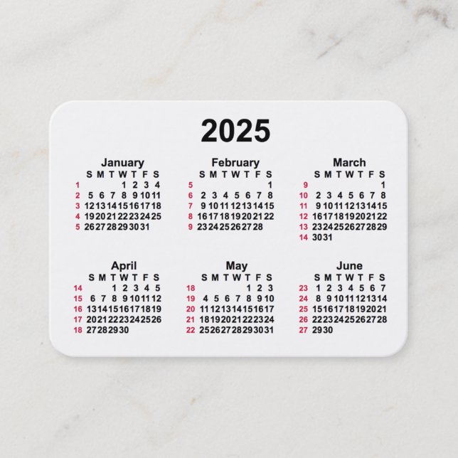 Carte De Visite 2025 Blanc 52 semaines Calendrier ISO par Janz (Devant)
