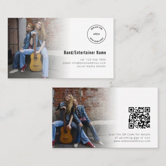 Carte De Visite 2 Photos Logo QR Code Band Entertainer (Devant / Derrière)