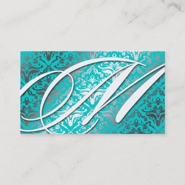 Carte De Visite 311-Dazzle je damassé - turquoise de monogramme de (Devant)