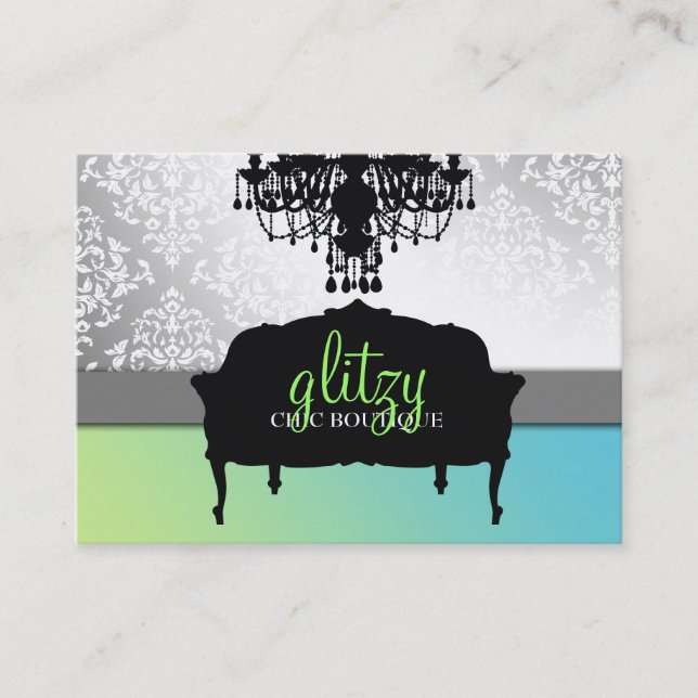 Carte De Visite 311 Glitzy Chic Boutique Turquiose Lime (Devant)