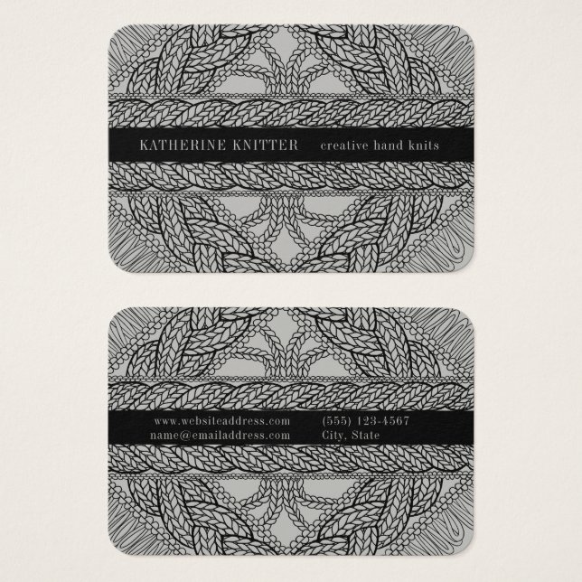 CARTE DE VISITE 3,5x2,5 TRICOT CÂBLÉ GRIS (Devant & derrière)