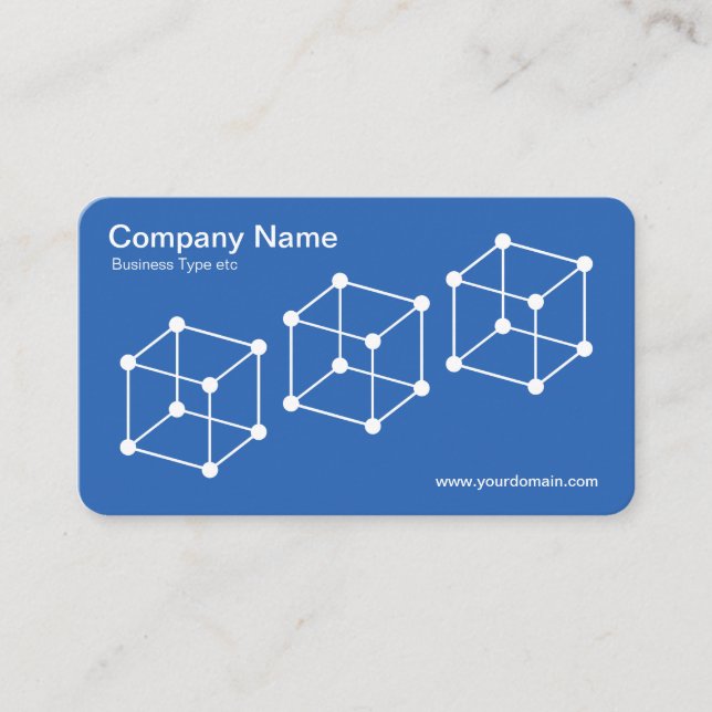 Carte De Visite 3 cubes isométriques - Blanc sur bleu bleu (Devant)