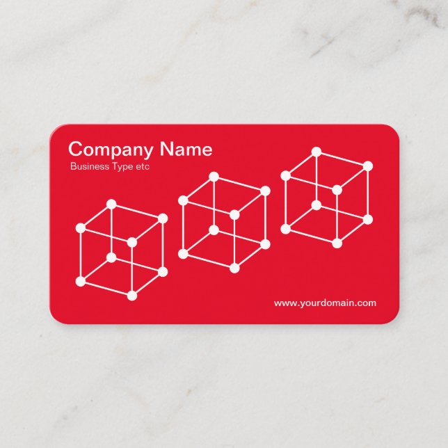 Carte De Visite 3 cubes isométriques - Blanc sur rouge (Devant)