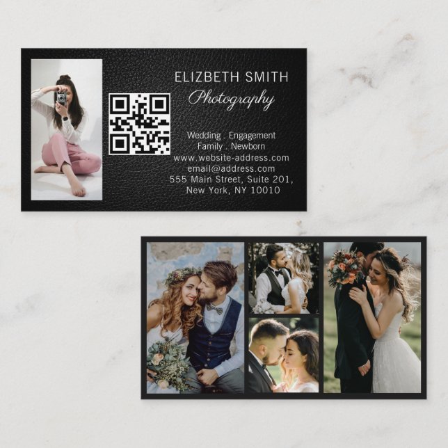 Carte De Visite 4 Photo Mariage Collage Photographe Code QR  (Devant / Derrière)
