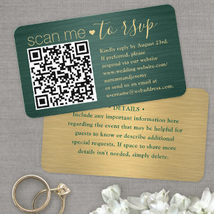 Carte De Visite 50 Cartons QR "Scan Me" RSVP Mariage Vert et Or