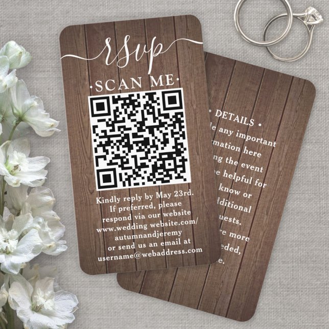 Carte De Visite 50 enveloppes en faux bois marron pour RSVP QR mar (Créateur téléchargé)