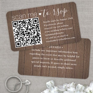 Carte De Visite 50 Pochette QR RSVP Bois Faux Enclosure Marron Sca