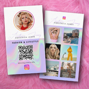 Carte De Visite 6 Photo Feed Grid Médias sociaux QR Code Holograph