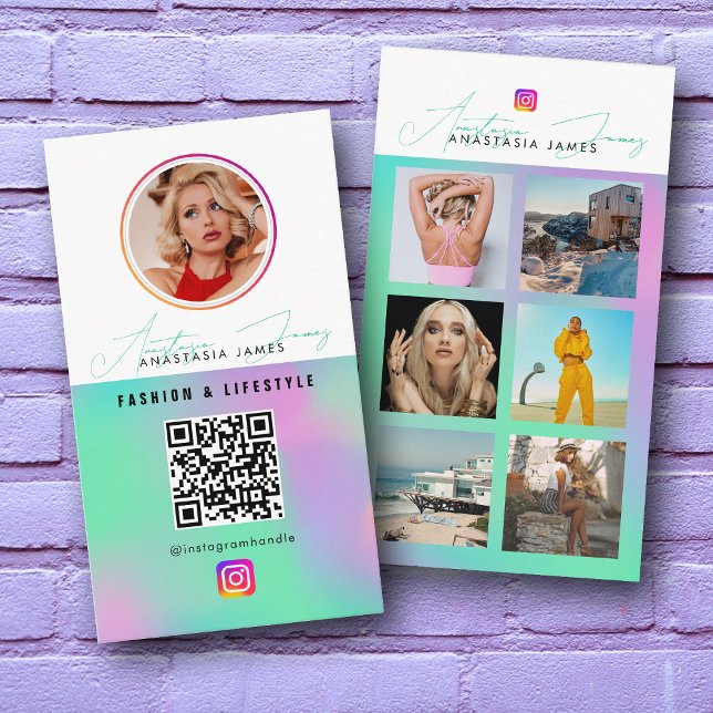 Carte De Visite 6 Photo Feed Grid Médias sociaux QR Code Holograph (6 Photo Feed Grid Social Media QR Code Holographic Business Card)