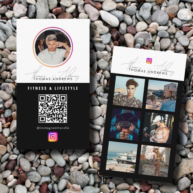 Carte De Visite 6 Photo Feed Grid Médias sociaux QR Code Homme (6 Photo Feed Grid Social Media QR Code Male Business Card)