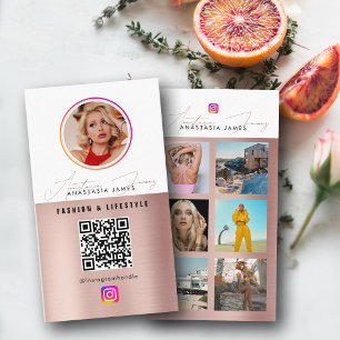 Carte De Visite 6 Photo Feed Grid Médias sociaux QR Code Rose Gold
