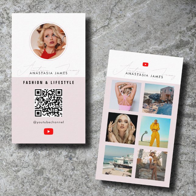 Carte De Visite 6 Photo Feed Grid Vlogger Channel QR Code (6 Photo Feed Grid Vlogger Channel QR Code Business Card)