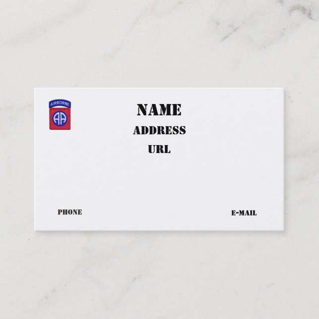 Carte De Visite 82e patch pour vétérans de la Division aéroportée  (Devant)