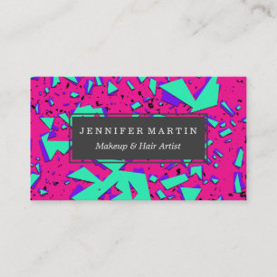 Carte De Visite 90s Teal et motif géométrique abstrait de rose
