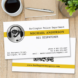 Carte De Visite 911 Dispatcher Logo personnalisé Mince Gold Line Q