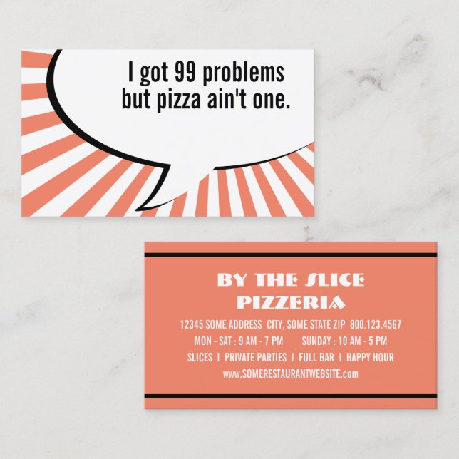 Carte De Visite 99 problèmes mais pizza peint un (Devant / Derrière)