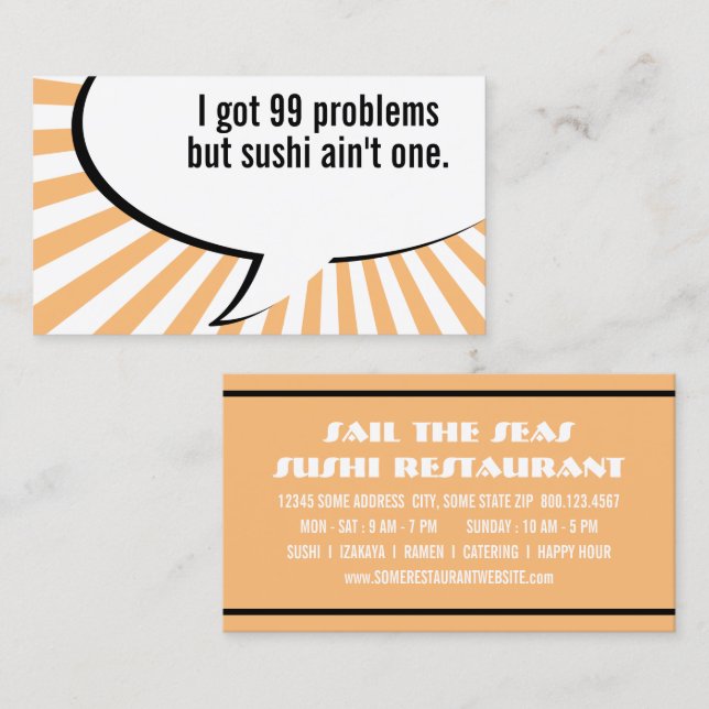 Carte De Visite 99 problèmes mais sushi aint un (Devant / Derrière)