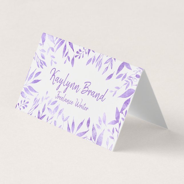 Carte de visite à aquarelle violet à plis floraux (Devant)