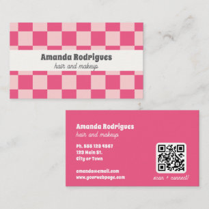 Carte de visite à carreaux roses pour coiffeur et
