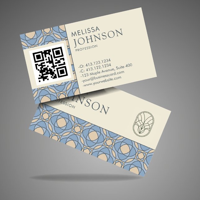 Carte de visite à code QR avec motif Art déco mode (Créateur téléchargé)
