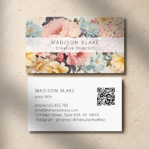 Carte de visite à code QR floral vintage pour entr
