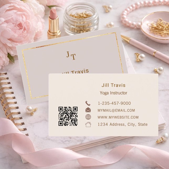 Carte de visite à code QR neutre rose mauve poussi (Créateur téléchargé)
