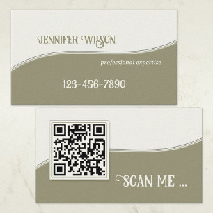 Carte de visite à code QR vert olive minimaliste