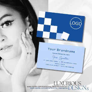 Carte De Visite à damiers bleu et blanc moderne avec logo élégant