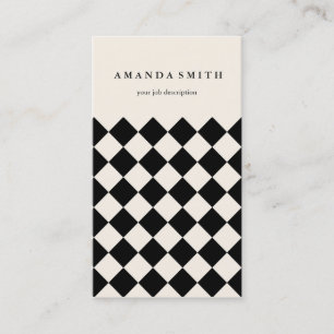 Carte De Visite À damiers diagonale de crème noire moderne
