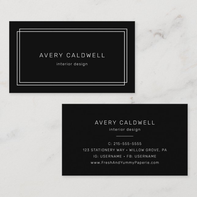 Carte de visite à double cadre noir Avery Moderne (Devant / Derrière)