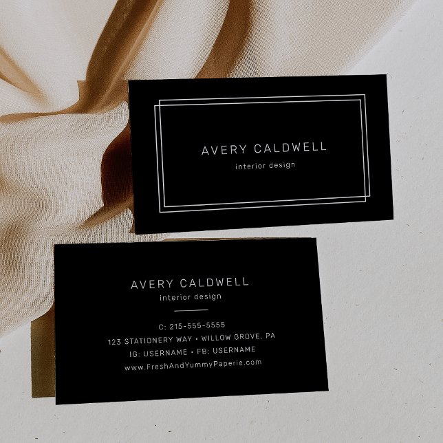 Carte de visite à double cadre noir Avery Moderne (AVERY Modern Black Double Frame Business Card)