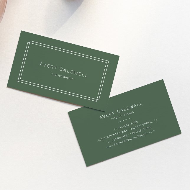 Carte de visite à double cadre vert foncé rustique (AVERY Rustic Dark Green Double Frame Business Card)