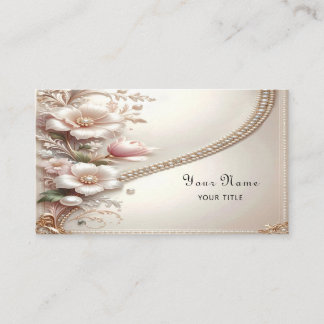 Carte de visite à embellissements floraux et perle