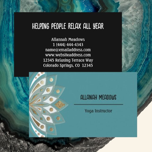 Carte de visite à fleurs Gold et Aqua Lotus (Créateur téléchargé)