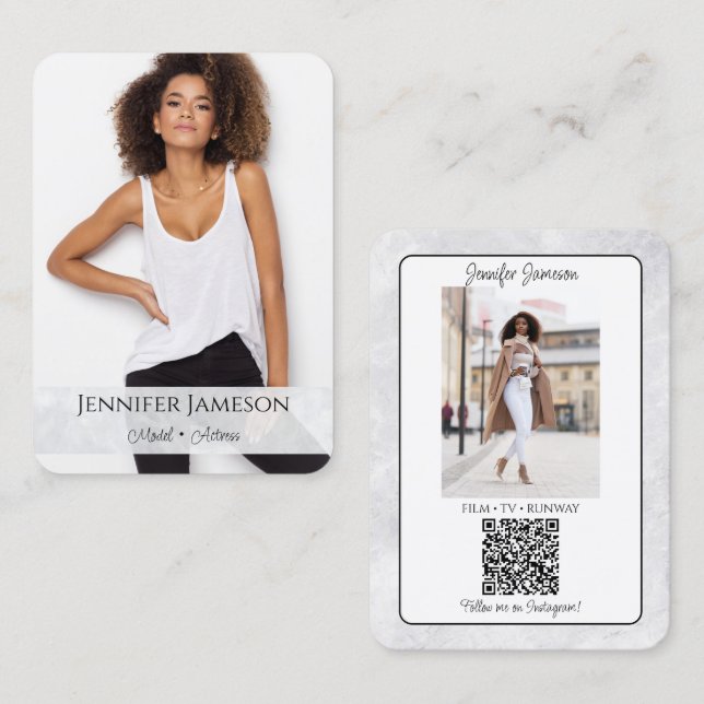 Carte de visite à fond de marbre | Code QR (Devant / Derrière)