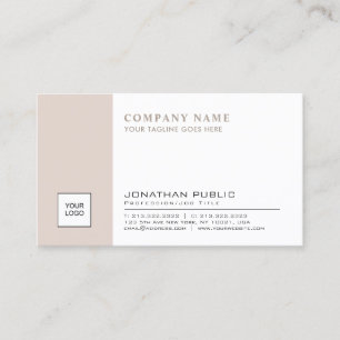 Carte De Visite À la mode blanc beige simple de Chic Logo Plain