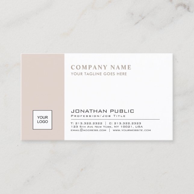Carte De Visite À la mode blanc beige simple de Chic Logo Plain (Devant)