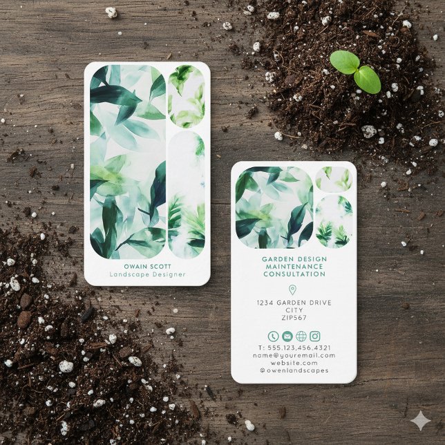 Carte de visite à l'aquarelle feuille moderne pour (Modern Watercolor Leaf Business Card Garden Design.)
