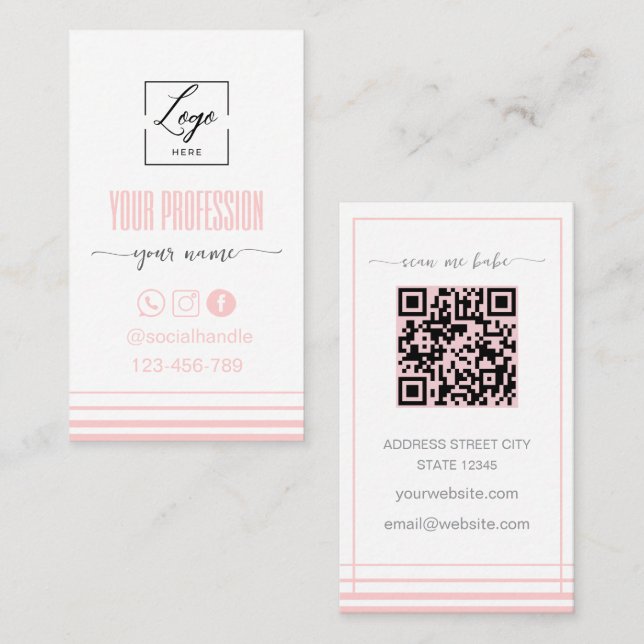 Carte de visite à logo rose et blanc Modern Blush (Devant / Derrière)