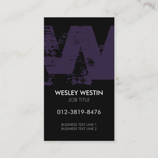 Carte de visite à monogramme lettre W (Devant)