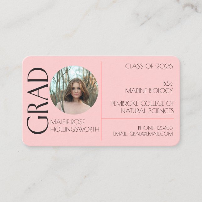 Carte de visite à motif de cœur rose (Devant)