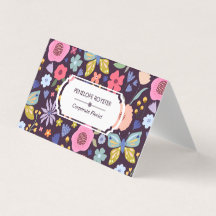 Carte de visite à motif floral prune foncé et mauv