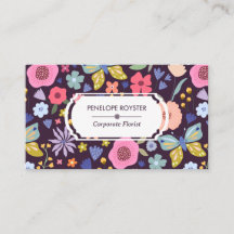 Carte de visite à motif floral prune foncé et mauv