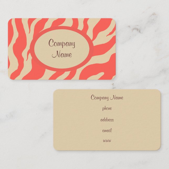 Carte de visite à motif zèbre corail (Devant / Derrière)