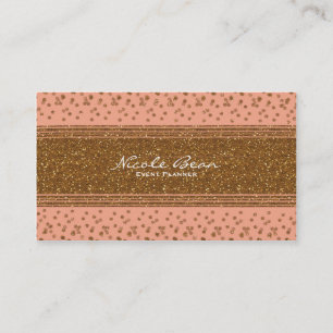 Carte de visite à pois confettis rose pêche et or