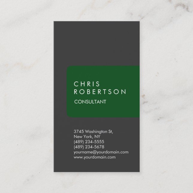 Carte de visite à rayure grise verte unique vertic (Devant)