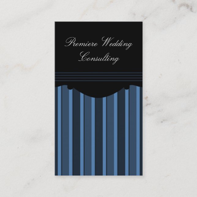 Carte de visite à rayures chic, bleu foncé (Devant)
