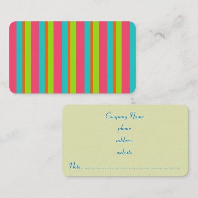 Carte de visite à rayures Rétro Bright (Devant / Derrière)